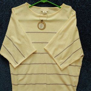 Apricot Sweater Cream w/lavender stripes Size x-small